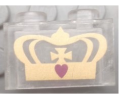 Brick 1 x 2 without Bottom Tube with Gold Crown and Dark Pink Heart Pattern (Sticker) - Set 7578