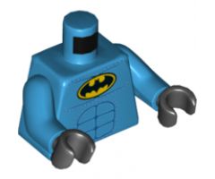 Torso Batman Logo in Yellow Oval Off-center with Blue Stitched Muscle Lines and Zipper on Back Pattern / Dark Azure Arms / Black Hands