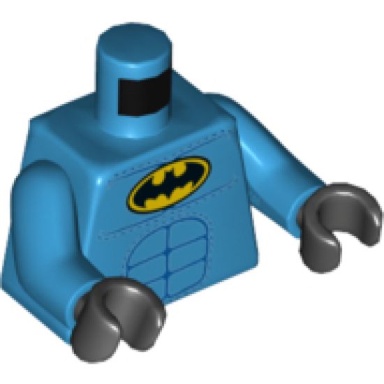 Torso Batman Logo in Yellow Oval Off-center with Blue Stitched Muscle Lines and Zipper on Back Pattern / Dark Azure Arms / Black Hands