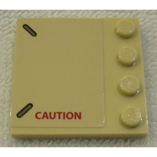 Tile, Modified 4 x 4 with Studs on Edge with Red 'CAUTION' Pattern Model Left Side (Sticker) - Set 75974