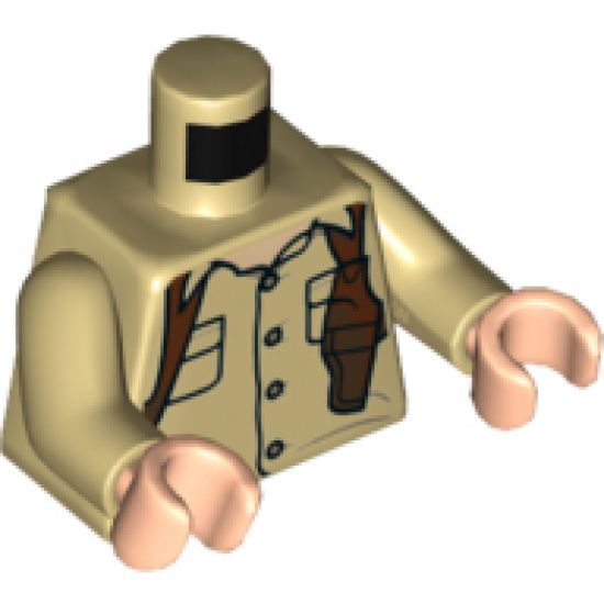 Torso Shirt with 4 Buttons, Flap Pockets, Open Collar and Brown Holster Pattern / Tan Arms / Light Nougat Hands