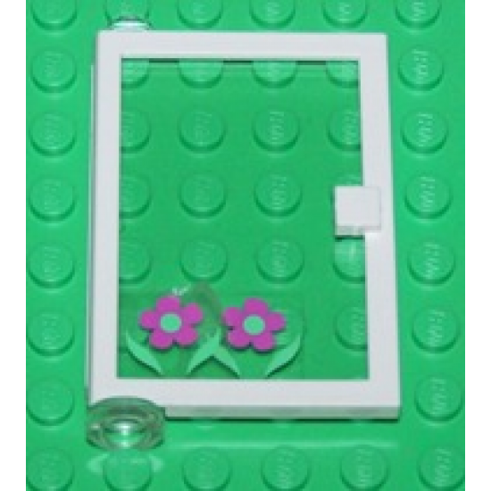 Door 1 x 4 x 5 Left with Trans-Clear Glass and Flowers Pattern (Sticker) - Set 6418
