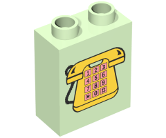 Duplo, Brick 1 x 2 x 2 with Telephone Pattern 1, Yellow with Pink Buttons