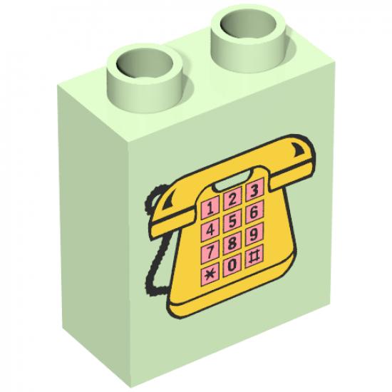 Duplo, Brick 1 x 2 x 2 with Telephone Pattern 1, Yellow with Pink Buttons