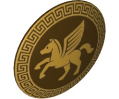Minifigure, Shield Round with Rounded Front with Gold Winged Horse Pattern