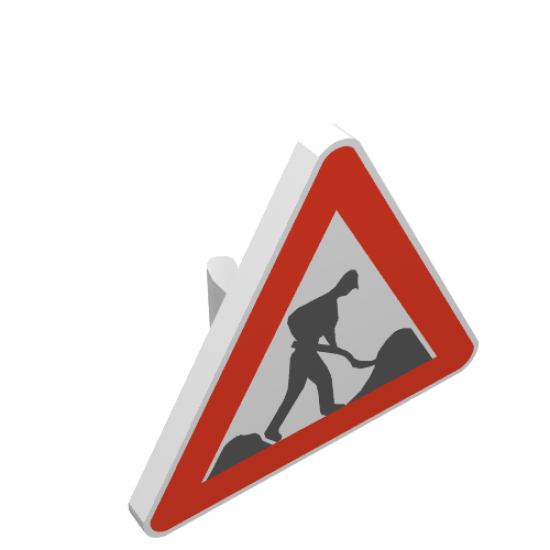 Road Sign 2 x 2 Triangle with Clip with Worker and 2 Piles Pattern