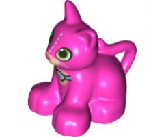 Duplo, Animal Cat Kitten Sitting with Lime Eyes and White Whiskers and Paw Print Collar Pattern