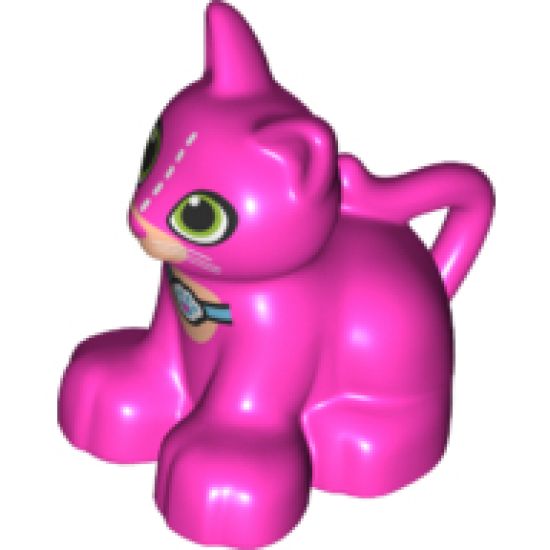 Duplo, Animal Cat Kitten Sitting with Lime Eyes and White Whiskers and Paw Print Collar Pattern