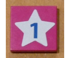 Tile 2 x 2 with Light Blue Star and Blue Number 1 Pattern (Sticker) - Set 5944