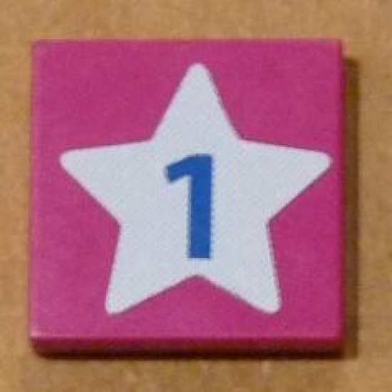 Tile 2 x 2 with Light Blue Star and Blue Number 1 Pattern (Sticker) - Set 5944