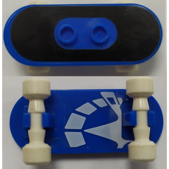 Minifigure, Utensil Skateboard with Mag Wheel Holders and White Mag Wheels with Black Surface and White Skate Pattern (Stickers) - Set 3537