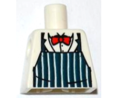 Torso Dark Blue Apron with White Stripes, Red Bow Tie Pattern