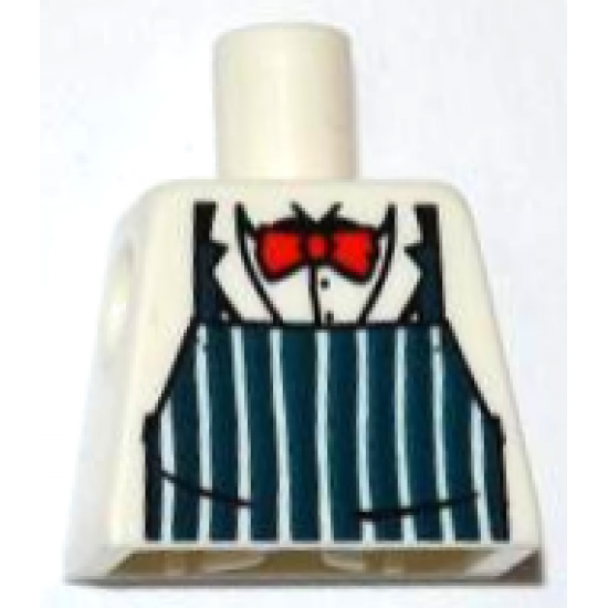 Torso Dark Blue Apron with White Stripes, Red Bow Tie Pattern