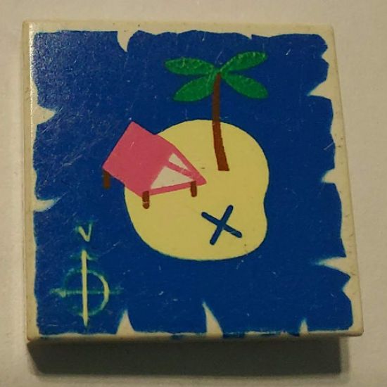 Tile 2 x 2 with Map Island with X and Palm Tree Pattern