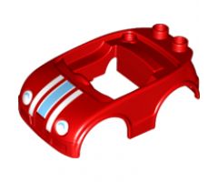 Duplo, Vehicle Car Body with 2 Studs on Back and White Headlights with Shadow and Racing Stripes Pattern (fits over Car Base 2 x 4)