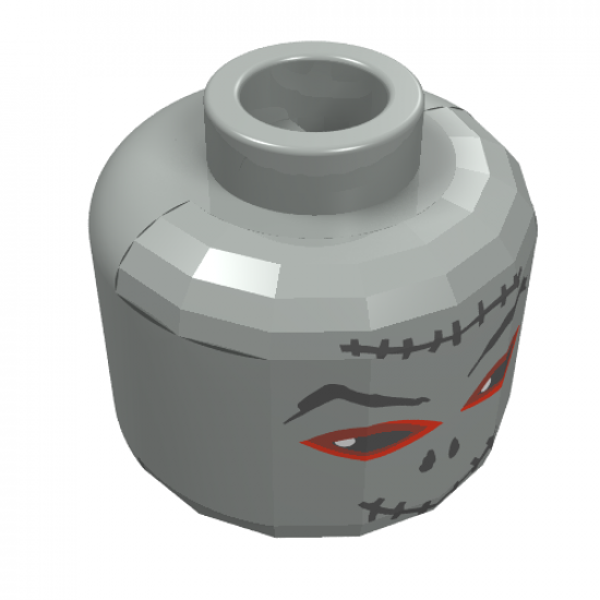 Minifigure, Head Alien with Adventurers Mummy, Eyebrows, Red around Eyes, Pupils Pattern - Blocked Open Stud