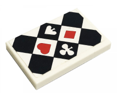 Tile 2 x 3 with Black Diamonds and Four Suits Pattern (Sticker) - Set 41231