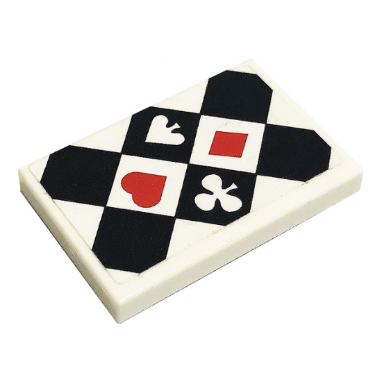 Tile 2 x 3 with Black Diamonds and Four Suits Pattern (Sticker) - Set 41231