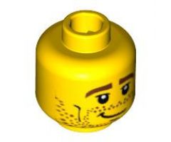 Minifigure, Head Male Brown Stubble, Brown Eyebrows, Crooked Smile and Cheek Lines Pattern - Blocked Open Stud