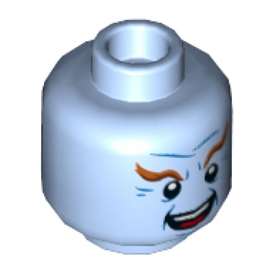 Minifigure, Head Male Dark Orange Eyebrows, Black Eyes, White Pupils, Wrinkles, Open Mouth Smile, Teeth and Tongue Pattern (Mr. Freeze) - Hollow Stud