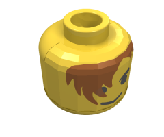 Minifigure, Head Male Brown Hair over Eye and Black Eyebrows Pattern - Blocked Open Stud