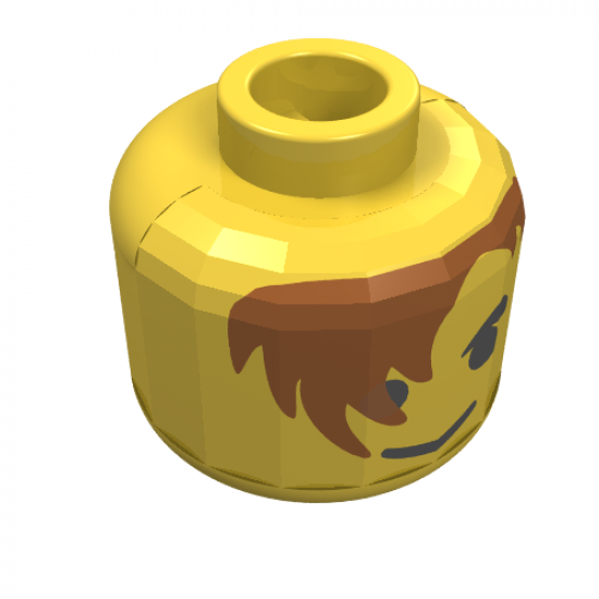 Minifigure, Head Male Brown Hair over Eye and Black Eyebrows Pattern - Blocked Open Stud