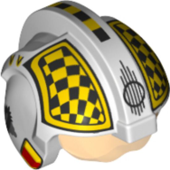 Minifigure, Headgear Helmet SW Rebel Pilot with Trans-Orange Visor and Yellow and Black Checkered Pattern (Biggs)