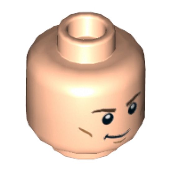 Minifigure, Head Dual Sided Brown Eyebrows, Cheek Lines, Chin Dimple, Crooked Smile / Open Mouth Grimace Pattern - Hollow Stud