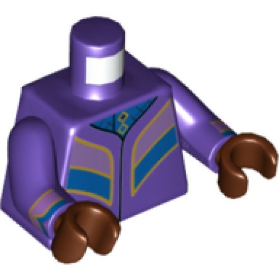 Torso Blue Robe and Medium Lavender Panels Pattern / Dark Purple Arms with Medium Lavender, Blue and Gold Cuffs Pattern / Reddish Brown Hands