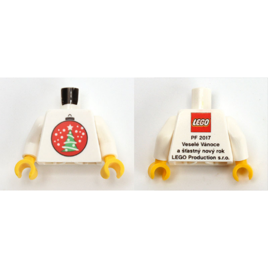 Torso Kladno with Christmas Tree Ornament on Front, 'PF 2017' and Lego Logo on Back Pattern / White Arms / Yellow Hands