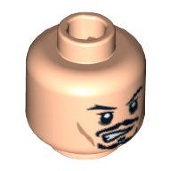 Minifigure, Head Dual Sided PotC Jack Black Moustache Determined / Skull Face Pattern - Hollow Stud