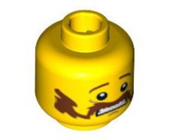 Minifigure, Head Moustache Handlebar and Sideburns Brown, Scared Pattern - Hollow Stud