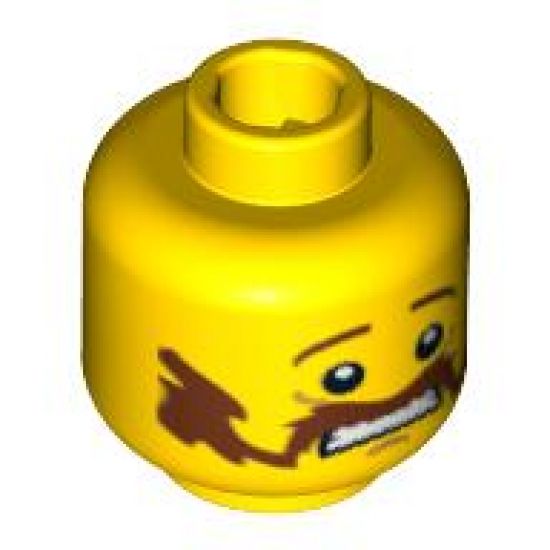 Minifigure, Head Moustache Handlebar and Sideburns Brown, Scared Pattern - Hollow Stud