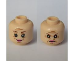 Minifigure, Head Dual Sided Female Reddish Brown Eyebrows, Eyes with Pupils, Wrinkles, Pink Lips, Smile / Frown Pattern (Dolores Umbridge) - Hollow Stud