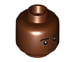 Minifigure, Head Black Eyebrows Lopsided Grin, Dark Brown Contour Lines Pattern