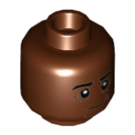 Minifigure, Head Black Eyebrows Lopsided Grin, Dark Brown Contour Lines Pattern
