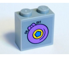 Brick, Modified 1 x 2 x 1 2/3 with Studs on 1 Side with Dark Azure Flower in Yellow and Lavender Circle and 'ON OFF' Pattern (Sticker) - Set 41346