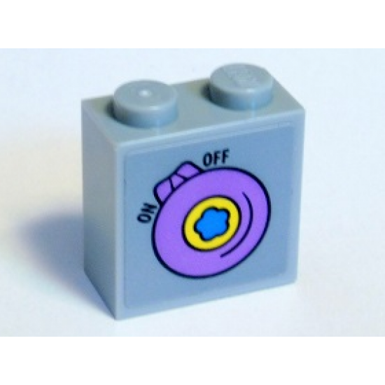 Brick, Modified 1 x 2 x 1 2/3 with Studs on 1 Side with Dark Azure Flower in Yellow and Lavender Circle and 'ON OFF' Pattern (Sticker) - Set 41346