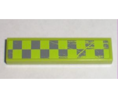Tile 1 x 4 with Worn Lime Green Checkered Pattern Model Left (Sticker) - Set 8211