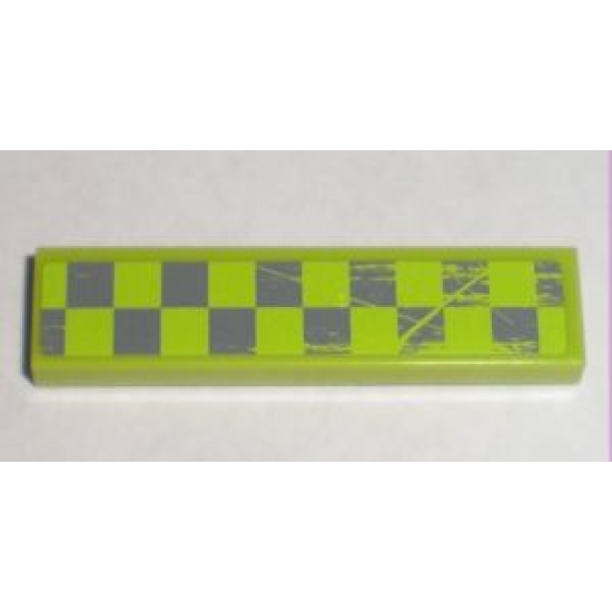 Tile 1 x 4 with Worn Lime Green Checkered Pattern Model Left (Sticker) - Set 8211
