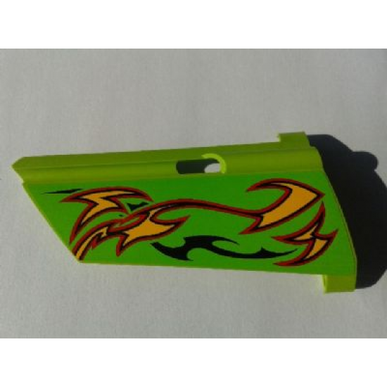 Technic, Panel Fairing #21 Large Long, Small Hole, Side B with Orange and Red Flames on Lime Background Pattern (Sticker) - Set 8649