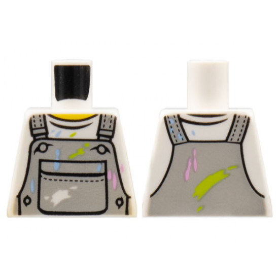Torso Crew Neck Shirt with Light Bluish Gray Overalls with Breast Pocket and Paint Stains Pattern