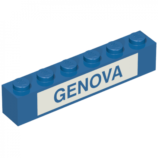 Brick 1 x 6 with Blue in White 'GENOVA' Pattern (Set 113)