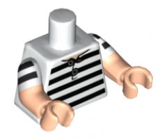 Torso Shirt, 5 Black Stripes Pattern / Light Nougat Arms with White Short Sleeves with 2 Black Stripes Pattern / Light Nougat Hands