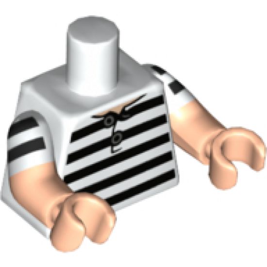 Torso Shirt, 5 Black Stripes Pattern / Light Nougat Arms with White Short Sleeves with 2 Black Stripes Pattern / Light Nougat Hands