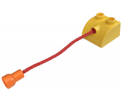 Duplo, Brick 2 x 2 with Curved Top and Hole Connector with 6L Red Rope and Orange Stud Receptacle