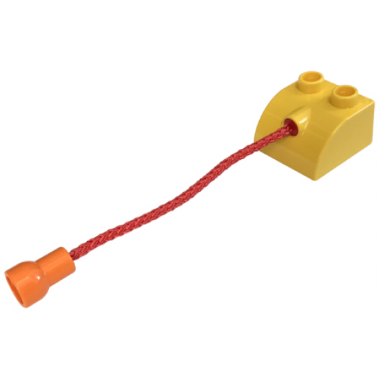 Duplo, Brick 2 x 2 with Curved Top and Hole Connector with 6L Red Rope and Orange Stud Receptacle