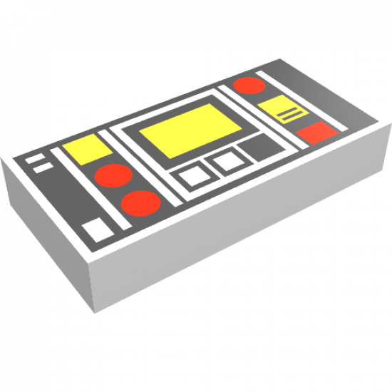 Tile 1 x 2 with Red and Yellow Controls and Two White Stripes on Left Pattern