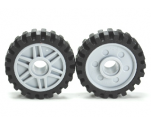 Wheel & Tire Assembly 18mm D. x 8mm with Fake Bolts and Shallow Spokes with Black Tire Offset Tread - Band Around Center of Tread (56902 / 61254)