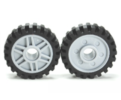 Wheel & Tire Assembly 18mm D. x 8mm with Fake Bolts and Shallow Spokes with Black Tire Offset Tread - Band Around Center of Tread (56902 / 61254)